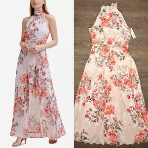 Eliza J Floral Halter Neck  Dress in Blush Coral floral Size 10 NWT